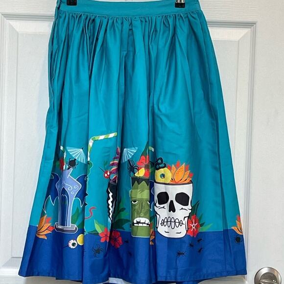 Unique Vintage X Tiki Monsters Wm's Geller Blue Swing Skirt 1950's Pin Up - Picture 4 of 10